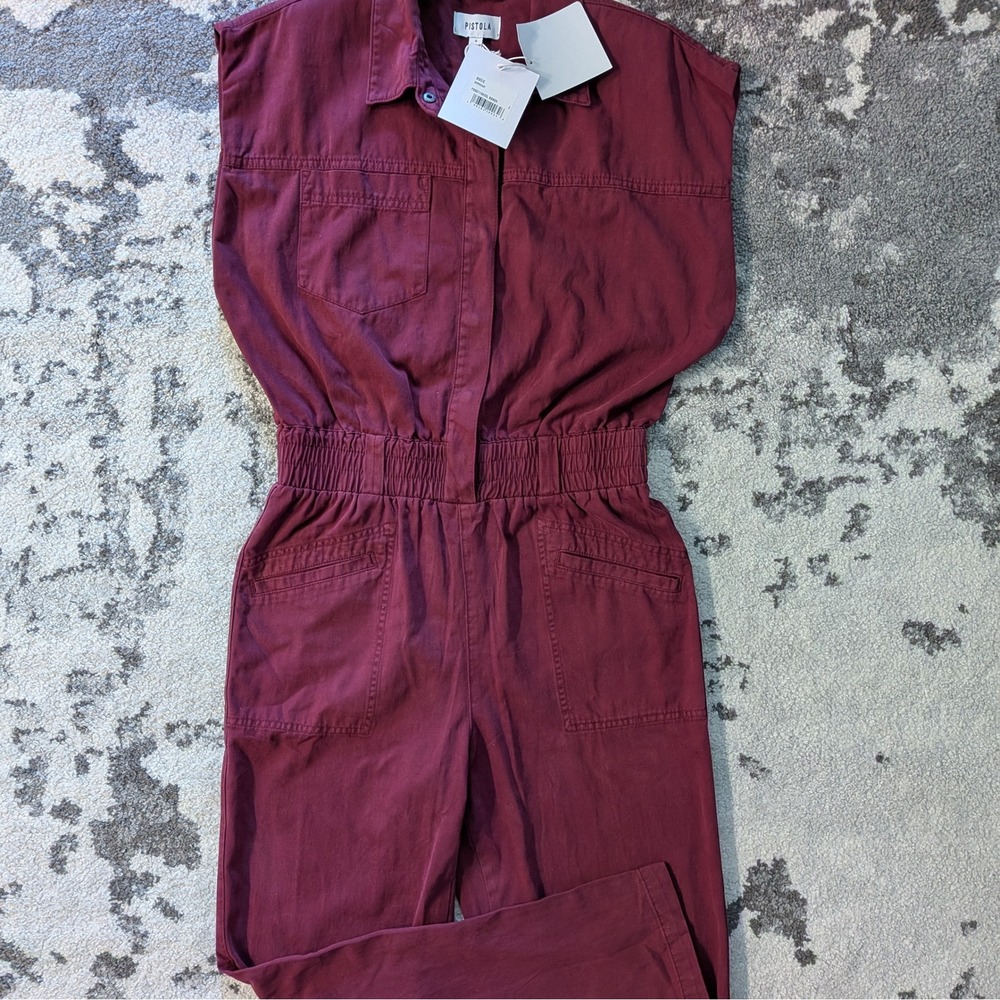 Pistola Rosie Sleeveless Utility Jumpsuit Bordeaux Wine Cotton S P00071943SL